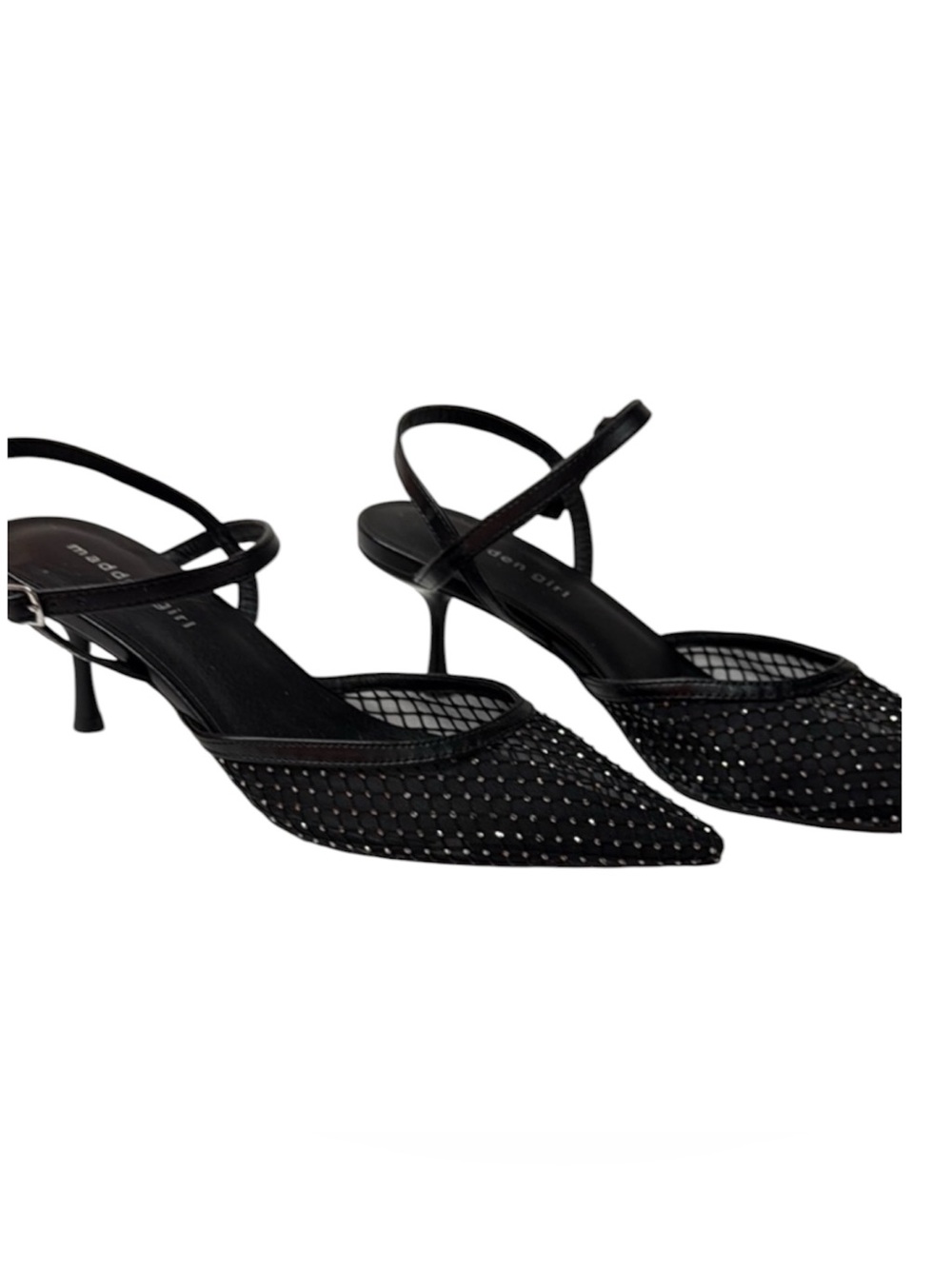 Madden Girl Petals Black Pointed Mesh Slingback Heels Size 8 1/2 NWOB